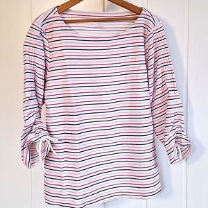 Talbots White and Pink 3/4 Sleeve Top Size 2XL P Very Good Condition